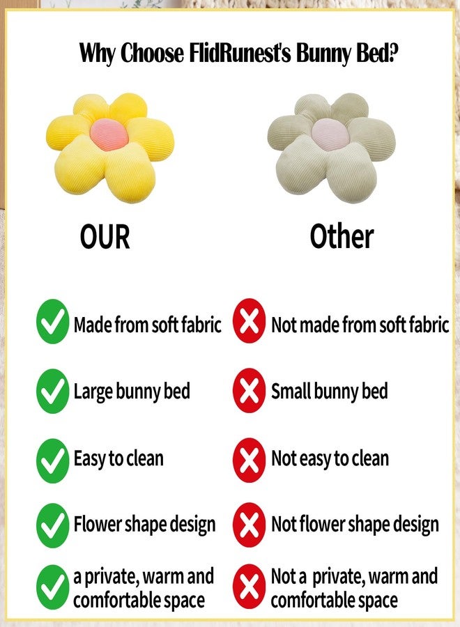 OOXYG Rabbit Flower Bed Pillow, 14.9"X14.9" Cozy and Soft Yellow Flower Shaped Bunny Plush Bed, Washable Daisy Cuddle Cushion Mat Double-Sided Plush Small Animal Mat for Rabbit - Image 4